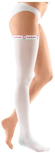 mediven thrombexin 18 Oberschenkelstrumpf | Medizinischer Thromboseprophylaxestrumpf mit 18 mmHg | Größe MX | Extraweit | Farbe Weiß | Unisex | 1 Strumpf