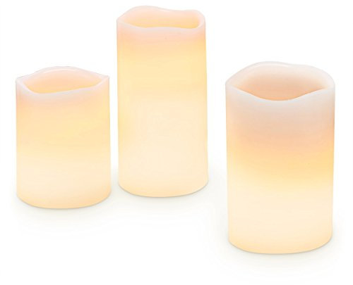 55027 / 3 LED Stumpen Kerzen Trio Echtwachs Stumpenkerze Wachskerze Kerze Echtwachskerze in beige Batteriebetrieben