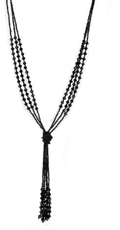 Vintage Style Charcoal Black Long Multitier Beaded Womens Necklace Jewelry (Long - 56Cm)