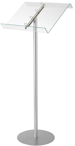 Deflecto Pupitre de Présentation sur Pied A4 Professionnel 79066 – Support de Lecture et d’Organisation pour Catalogues, Menus & Documents – Pied en Aluminium Argenté avec Panneau Transparent