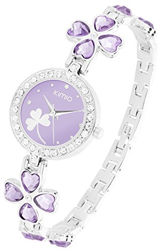 Taffstyle Damen-Armbanduhr Analog Quarz mit Metall-Armband Strass Kristall Herzen Kleeblatt Uhr