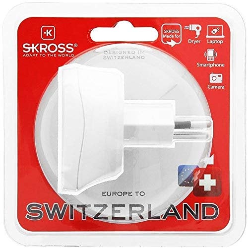 SKROSS - 1.500205 - Adaptateur de Voyage de l'UE vers la Suisse - Tension et puissance : 100V - 1000W / 250V - 2500W - Protection anti-choc électrique