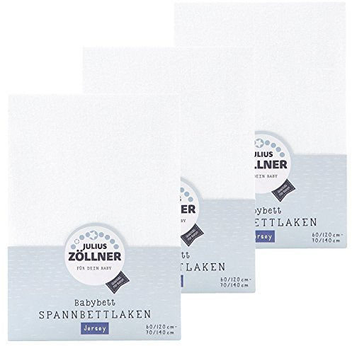 Julius Zöllner Spannbetttuch Jersey 70x140 / 60x120 Weiss 3er Pack