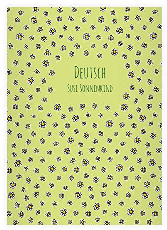 Kartenkaufrausch 16 personalisierte, Schöne DIN A5 Schulhefte, Schreibhefte mit Streu Gänseblümchen auf grün Lineatur 6 (blanko Heft)