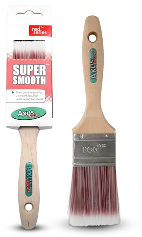 Axus Décor Super Smooth Finish (Red Color) Paint Brush - For All Paints, Unvarnished, Hardwood, Beaver Tail handle, Rust-Resistant Stainless Steel Ferrule, Synthetic Filaments - 2/50mm