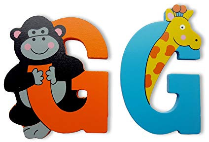 Vinsani Wooden Letters, ABC Alphabet Learning Toys, Self Adhesive, (G) | Preschool Educational Gift Toys for Toddlers, Personalised Colorful Jungle Animals Uppercase Letters Game, 8-10cm