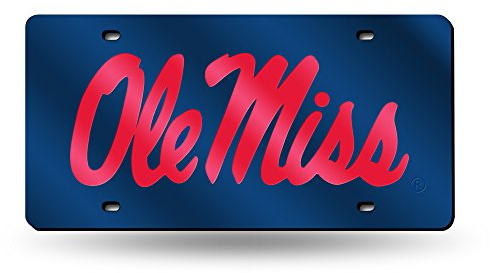 Rico Industries unisex adult Inlaid Metal Tag NCAA Mississippi Old Miss Rebels Laser Cut License Plate Blue, Blue, 6 x 12- US