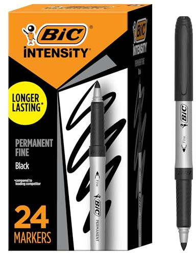 BIC Intensity Black Permanent Markers, Fine Point, 24-Count Pack of Black Markers With Non-Slip Grip for Comfort and Control