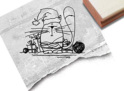 Stempel Weihnachtsstempel KATZE mit Mütze - Tierstempel Weihnachten Karten Geschenkanhänger Basteln Weihnachtsdeko Geschenk für Kinder - zAcheR-fineT