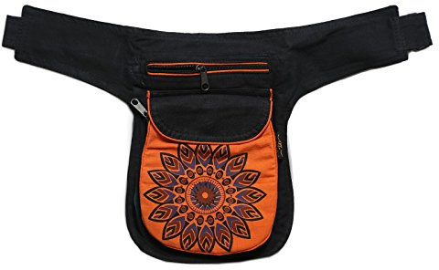 Kunst und Magie Bauchtasche Mandala-Print, Farbe:Schwarz/Orange