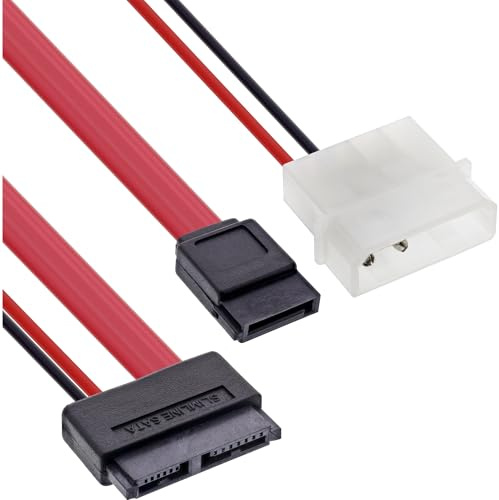 InLine 29608 Slimline SATA Kabel, Slimline SATA Stecker 13pol. (7+6) zu SATA + Strom, 0,4m