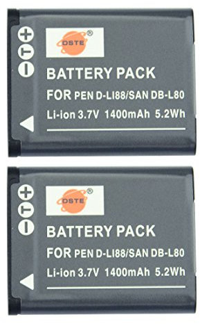 DSTE 2-Pack Ersatz Batterie Akku for Pentax D-LI88 Optio H90 P70 P80 W90 WS80 TOSHIBA PX1686 PX1686E-1BRS SANYO Xacti DMX-CG10 DMX-CG100 DMX-CG11 DMX-CG110 DMX-CG11D DMX-CG11G DMX-CG11WDMX-CS1 DMX-GH1 VPC-CA100 VPC-CA102 Kamera