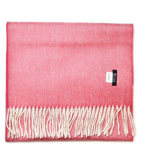 Mitos Natural Elegance - Wollschal Koralle rosa Fischgrät Muster Alpakaschal Strick Schal mit Fransen aus 100% Alpaka Wolle
