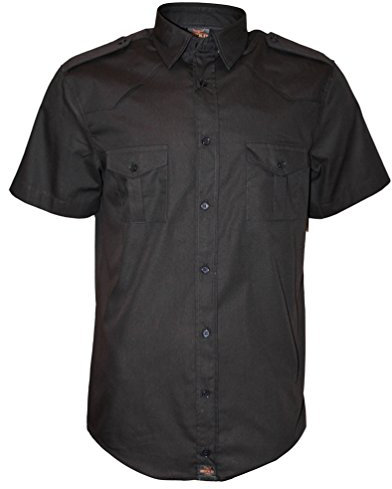 ROCK-IT Apparel Chemise à Manches Courtes pour Hommes - Style Militaire Américain, Chemise de Travailleur pour Les Loisirs - Fabriquée en Europe - Noir Medium