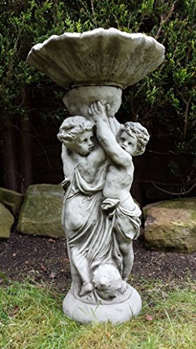Other ONEFOLD - TWIN CHERUB BIRD BATH/FEEDER ORNAMENT DETAILED CAST STONE GARDEN
