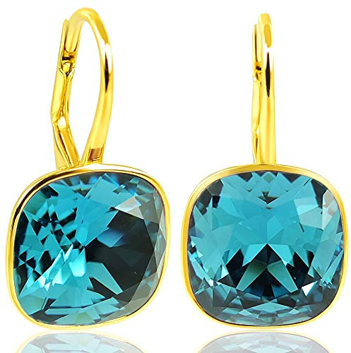 925 Silber Ohrringe Gold mit Markenkristallen Petrol Blau Türkis NOBEL SCHMUCK