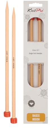 KnitPro Basix Birch Jackenstricknadeln 2-Stücke, 25 cm Länge x 8.00 mm Stärke, Braun
