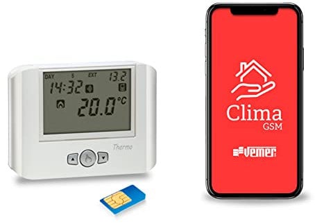VEMER VE715900 THERMO GSM – Termostato GSM da Parete con Controllo Remoto via APP e SMS, Alimentazione 230V con Batteria Tampone, Bianco