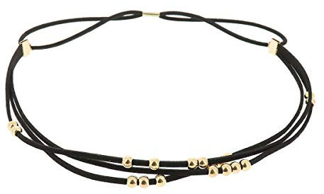 Schwarzes Damen Haarband - Goldene Perlen Suede Hairband, Samtaspekt - Einheitsgrößer Dünnes Stirnband - Hochzeit Vintage Headband - Original Look Boho, Hippie