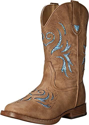 ROPER Girls’ Glitter Breeze Western Boot – 9-1/4” Shaft - Square Toe Boots, Cowgirl Boots, Faux Leather Outsole & Padded Insole