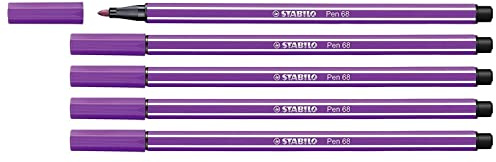 Stabilo Set of 5 Felt Tip Pens Drawing Pen 68 Paste – Medium 1 mm Purple