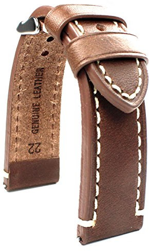 Sulla 22mm Herren Leder Uhrenarmband Vintage Pilot braun Catalonia weiße Naht