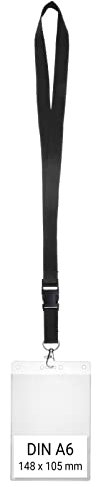 Karteo Kartenhülle mit Schlüsselband schwarz [1 Stück] Ausweishülle a6 mit Band Ausweishalter Weichplastik vertikal
