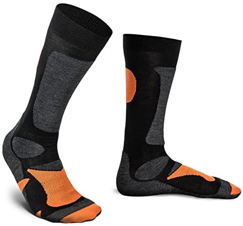 Piarini 2 Paar Unisex Skisocken Skistrumpf Herren Damen Wintersport Snowboard atmungsaktive Knie-Strümpfe Schwarz-Orange Gr.43-46