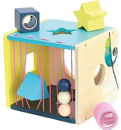 Vilac Holzkiste unter dem Baldachin Früh Sortierbox, pädagogischer Formsortierer Würfel für Kinder, Mehrfarbig, 16 x 16 x 16 cm, ab 12 Monaten