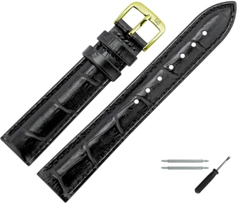 MARBURGER Uhrenarmband 16mm Leder Alligator Prägung - Werkzeug Montage Set 14316