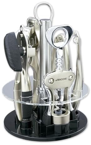 Arcos Accesorios de Cocina - Juego de 5 Piezas (Pelador, Cascanueces, Sacacorchos, Prensa Ajos, Abrelatas) - Aleación de Zinc, Acabado Cromado, Caja Regalo - Plata