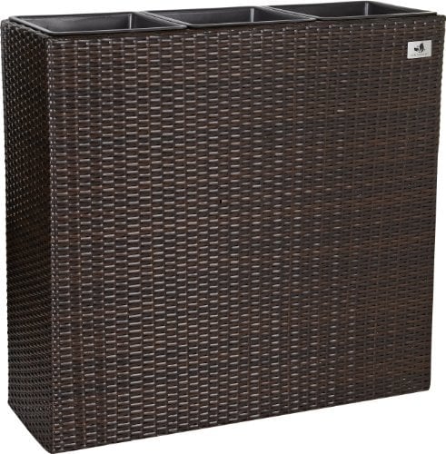 GARTENFREUDE Pflanzkübel Pflanzgefäße Blumenkübel Blumentopf für Blumen etc. Raumteiler Polyrattan inkl. 3 Kunststoffeinsätze für innen und außen, bicolour braun, 76x26x73cm (BxTxH)