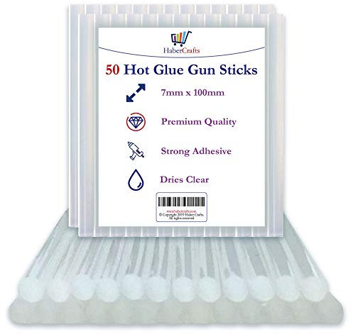 Hot Glue Sticks 7mm x 100mm Hot Melt Glue Mini Melt Glue Gun Sticks Strong Adhesive for Gluegun DIY Arts Crafts Hobby Craft Fabric Wood Glass Card Plastic Metal Ceramics (50 Stick Pack)