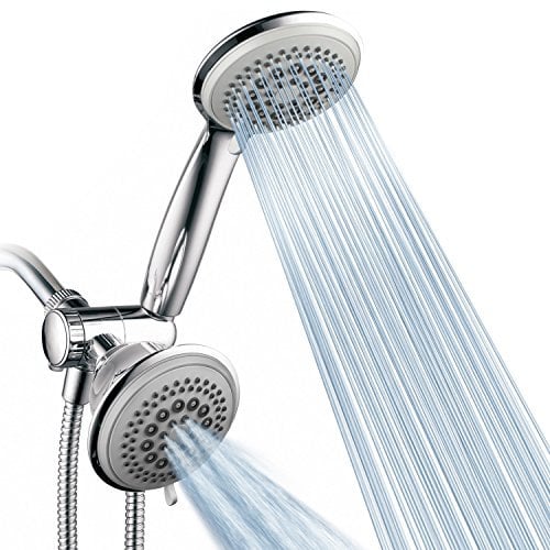 DreamSpa 36-Setting Luxury 3 Way Shower Head / Handheld Shower Combo with Extra Long 6 foot Stainless Steel Hose. Use two Showers Heads separately or together for a choice of 36 water flow patterns