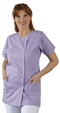 Hurry Jump Tunique médicale Col Rond 3 Poches Manches Courtes Sergé 210 gramme Couleurs Parme Pressions inoxydables Lavage Machine 90 degrés ou Industriel T6-56/58