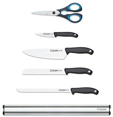 3Claveles Evo - Juego de 4 cuchillos, tijera de cocina y soporte magnetico