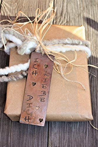 Rostikal | Edelrost Anhänger „Ich liebe DIch“, Rost Geschenkanhänger | 4,5 cm x 13,5 cm