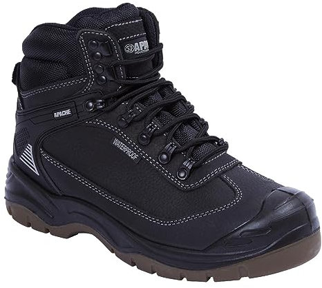 Apache Men's Ranger Safety Hiking Boot | Black Size 11 UK | Premium Leather Work Shoe | Waterproof and Durable | Steel Toe Cap and Midsole Protection