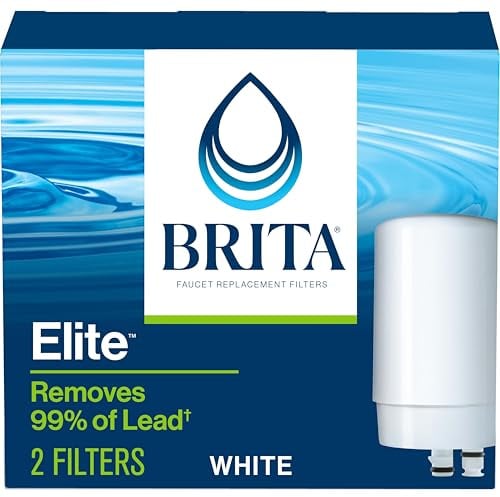 Brita Filtro de agua del grifo, sistema de filtración de agua, filtros de repuesto para grifos, reduce el 99% del plomo, fabricado sin BPA, blanco, 2 unidades