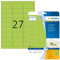 HERMA 5143 Farbige Etiketten neon grün, 20 Blatt, 63,5 x 29,6 mm, 27 pro A4 Bogen, 540 Stück, selbstklebend, bedruckbar, matt, blanko Papier Neon-Etiketten Farbaufkleber