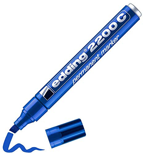 edding 2200 C permanent marker - blue - 1 pen - chisel tip 1-5 mm - quick-drying permanent marker pen - waterproof, smudge-proof - for cardboard, plastic, wood, metal, fabric