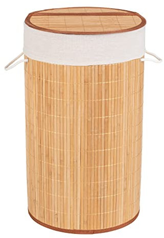 WENKO Wäschetruhe Bamboo Natur - Wäschekorb, mit Wäschesack Fassungsvermögen: 55 l, Bambus, 35 x 60 x 35 cm Hell Braun