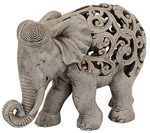 Design Toscano Anjan der Elefant indische Deko Jali Tierstatue, 30.5 cm, Gotischer Stein