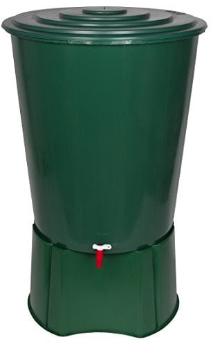 XL Regentonne 310 Liter aus Kunststoff in Grün. Mit sehr robustem Monoblock Stand, Wasserhahn und Deckel mit Sicherheitsverschluss! Top Qualität