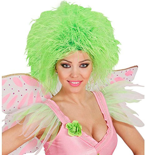 Amakando Wuschelkopf Perücke Fee Damenperücke neongrün Haarperücke Schmetterling Fizzy Faschingsperücke Märchen Wuschel Haare Waldfee Karnevalsperücke Elfe