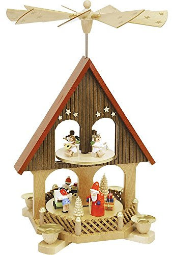 Richard Glässer Seiffen Weihnachtspyramide Bescherung, 36 cm hoch, original Erzgebirge