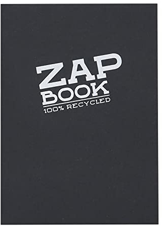Clairefontaine 3363C - Skizzenbuch / Zeichenheft Zap Book DIN A6 10,5x14,8 cm, geleimt, 160 Blatt 80g 100% recyceltes Papier, ideal für Schnellnotizen und Entwürfe, Schwarz, 1 Stück
