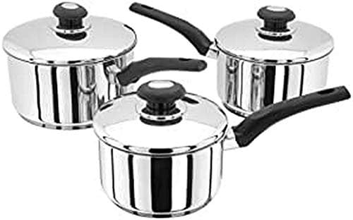 Judge Essential 3-Piece Set of Stainless Steel Pans with Lids, Induction Ready, Dishwasher Safe - 10 Year Guarantee