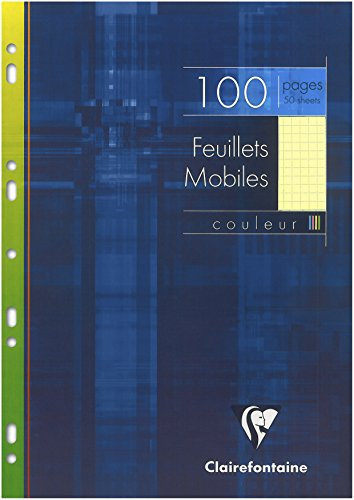 Clairefontaine 1746C Un Étui de Feuillets Mobiles Perforés Jaunes - A4 21x29,7 cm - 100 Pages Petits Carreaux - Papier 90 g - Étui Réutilisable