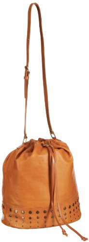 PIECES IRMELIN Leather Tighten Bag 17049586, Damen Umhängetaschen, Braun (Cognac.), 36x28x13 cm (B x H x T)
